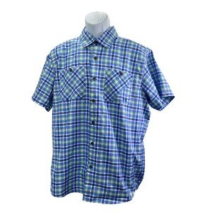 Under Armour Mens HeatGear Short Sleeve Plaid Shirt LG Blue & Green